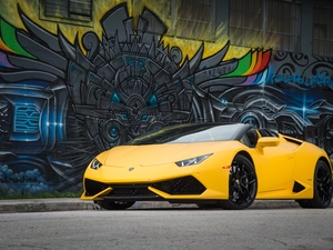 Yellow, wall, Mural, Lamborghini Huracan LP 610-4 Spyder