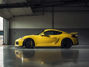 side, Yellow, Porsche Cayman GT4
